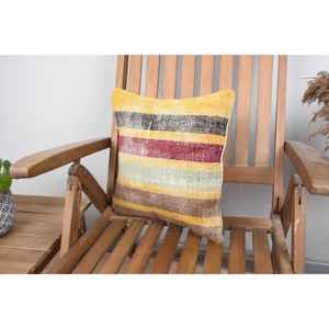 Multicolor 14x14 Inch Wool Kilim Patchwork Pillow Rustic Design with Vintage Fluffy <b>Leaves</b> Pattern 18x18 Decorative <b>Cushion</b> - Product Image 3