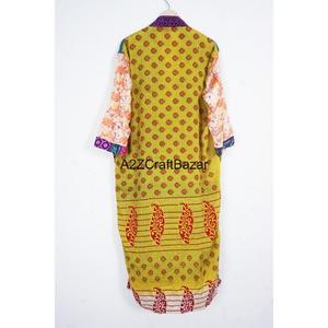 Bata Larga Boho de Seda 100% Hecha a Mano, Transpirable, Suave, con Parches, para Mujer, Mangas Largas, Cuello en V, Cierre con Cordón, Estilo Casual - Product Image 5