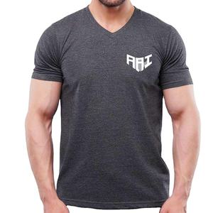 Camiseta de Cuello en V Extra Grande para Hombre, Personalizada, de Algodón Grueso, Lisa, de Manga Corta, Básica, al por Mayor, Fabricante OEM ODM - Product Image 1