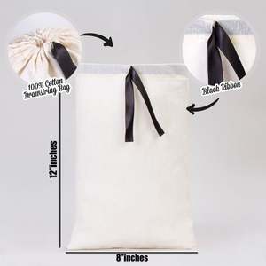 Organic Cotton Fabric Pouch Bag Black Ribbon 8x12 Inches <b>Envelope</b> Sealing Handle Screen for Clothing Packaging Dust Storage - Product Image 2