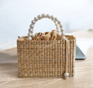 New Style Natural Color Ladies <b>Bag</b> for Women Fashion Summer Rattan Woven <b>Wicker</b> Tote <b>Bag</b> with Pearl Ornaments Womens Handbag - Product Image 1