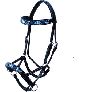 Caballo occidental cuero negro con cuentas Bitless Sidepull brida acolchada Noseband a juego riendas pantalones ajustables Trail Riding - Product Image 2