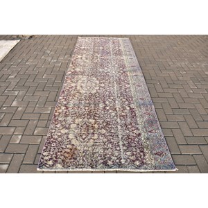 Turkish Vintage Rug, 3.8x9.9 ft <b>Runner</b> Rug, <b>Red</b> Bordered Rug - Product Image 1