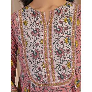 Peach Grey Jaal Hand <b>Block</b> <b>Printed</b> Anarkali Dress Soft Indian Pakistani Salwar Kameez - Product Image 2