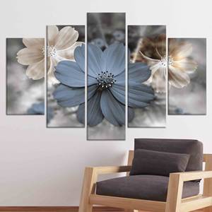Impression sur toile florale moderne : élégante décoration murale grise pour chambre à coucher, lot de 5 toiles assorties - Product Image 1
