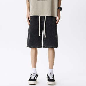 กางเกงยีนส์ขาสั้นทรงหลวมของผู้ชายกางเกงขาสั้นผ้าเดนิมแบบสานแห้งเร็วสำหรับผู้ชายเสื้อผ้าลำลองซักกรดทำจากผ้าฝ้าย - Product Image 1