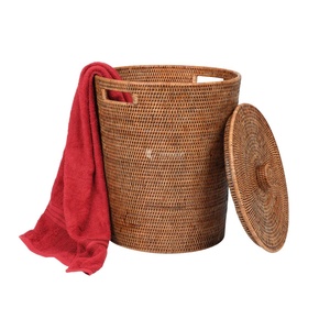 ตะกร้าผ้าหวายมีฝาปิด ตะกร้าผ้าหวายสานมือสำหรับห้องน้ำและจัดเก็บของใช้ในบ้าน สำหรับตกแต่งบ้าน ขายส่ง - Product Image 1