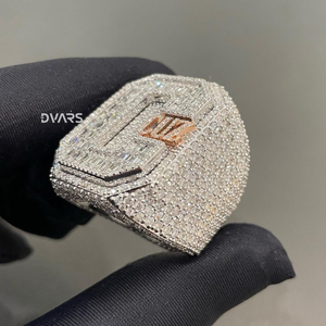 Bague Champion en or blanc 14 carats, personnalisée pour homme, style hip-hop, véritable diamant moissanite VVS, baguette, occasion de mariage, avec sertissage complet - Product Image 2