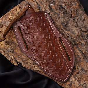 Cuchillo de Hoja Fija de Acero de Damasco con Mango de Turquesa y Hueso, Funda de Cuero Pancake, Cuchillo de Caza y Camping de Espiga Completa - Product Image 5