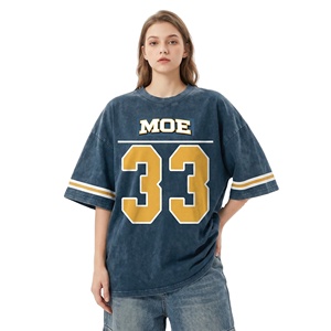 Maillot de football américain personnalisé délavé à l'acide pour homme, coupe ample en coton, style vintage bleu délavé, streetwear hip-hop, chemise sportive OEM - Product Image 1
