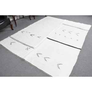 Alfombra Turca Vintage Kilim de 6.46x8.7 pies (197x264 cm), Alfombra de Lana Ikat Blanca - Product Image 4