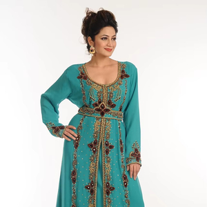 Turquoise Georgette <b>Kaftan</b> with Breathable Zari Work ODM Supply - Product Image 1