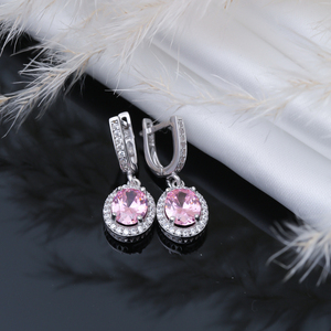 รูปทรงสี่เหลี่ยมผืนผ้าสีชมพูหิน CZ ขายส่งแฮนด์เมดตุรกี 925 ต่างหูเงินสเตอร์ลิงห้อย - Product Image 4