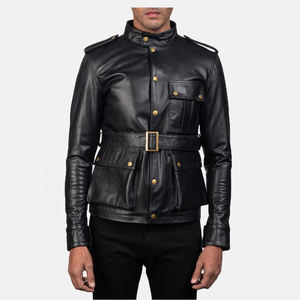 แจ็กเก็ตหนังแท้สำหรับผู้ชายกันน้ำกันลมมีขาตั้งสไตล์แนวสตรีทคุณภาพสูง - Product Image 1