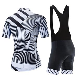 Conjunto de Jersey de Ciclismo para Mujer, Negro y Blanco con Estampado Geométrico, Manga Corta, con Culotte Acolchado - Product Image 2