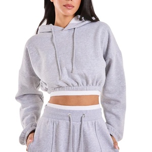 Sweat-shirt à capuche court pour femme, haut à capuche uni, logo personnalisé, marque privée, fournisseur en gros OEM ODM - Product Image 1