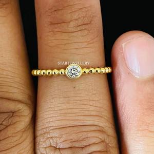 Anillo de Lujo para Mujer con Diamante Natural de una Sola Piedra en Engaste de Oro Sólido de 14K y Tallo con Cuentas, Ideal para Bodas y Fiestas - Product Image 2