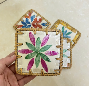 Artisan Woven Rattan Coaster with Mother of Pearl Inlay Table Decor for Beverage <b>Service</b> Vietnam - Product Image 2