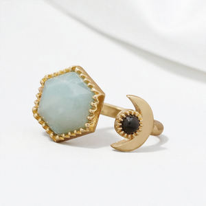 Anillo ajustable de piedras preciosas de amazonita hexagonal de diseñador-Anillo De Luna Vermeil de oro plateado 925-Anillos al por mayor de piedras preciosas para fiesta - Product Image 1