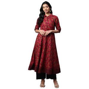 Maroon Mujer Algodón Floral Impreso Anarkali Kurta Set Conjuntos Mujer - Product Image 4