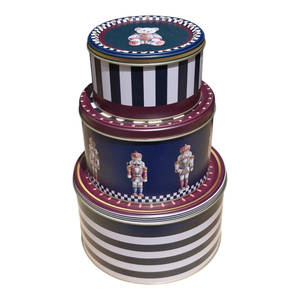 Juego de 3 Recipientes de Almacenamiento Cilíndricos de Metal de la Colección Evle Nutcracker Parade - Product Image 1