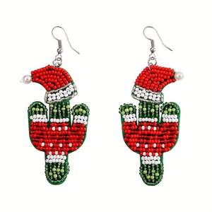 Pendientes colgantes navideños personalizables, diseños festivos, bordado de cuentas de semillas hecho a mano con logotipo, joyería de moda - Product Image 5