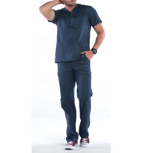 Uniforme médico, uniforme de enfermera, conjunto de uniformes elásticos suaves, uniformes de enfermería, trajes de trabajo de médico con cuello en V para hombres, colores sólidos - Product Image 1