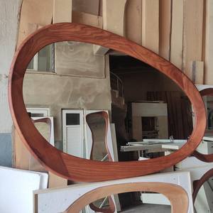 Milieu du siècle moderne véritable noyer asymétrique mur miroir fait à la main en bois décoratif Art déco Design Unique irrégulier mur décor - Product Image 6