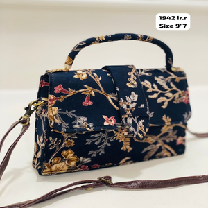 <b>Navy</b> <b>Blue</b> Floral Cotton Soft Durable Crossbody Bag Vintage Style Women Shoulder Purse Boho Sling Handbag Sustainable Wholesale - Product Image 1