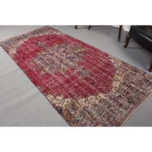 Tapis turc vintage de 4.1x9.5 pieds, tapis de salon tissé plat en laine beige rouge avec motif de patchwork en latex - Product Image 4