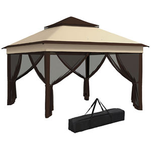 Outsunny <b>Gazebo</b> 3x3 Adjustable on 3 Levels with Removable <b>Walls</b>, in Steel and Oxford Fabric, Coffee and Beige Color - Product Image 1