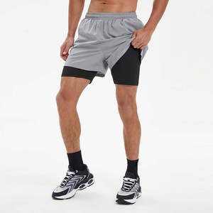 Short de fitness d'été double couche à séchage rapide pour homme, respirant, 2 en 1, avec poche de jogging et motif uni - Product Image 2