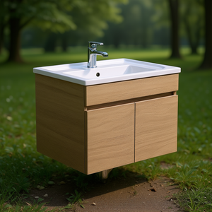 Mobile Lavabo Sospeso Koricini Vieste 60cm con 2 Ante in Rovere Naturale 60x50x50 cm - Product Image 3