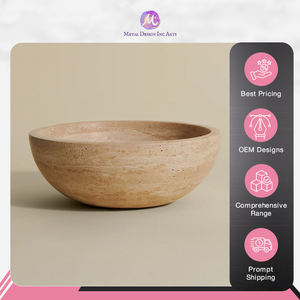 Bol en pierre de marbre travertin décoratif fait à la main en Inde de qualité supérieure au design rond pour la décoration intérieure - Product Image 2