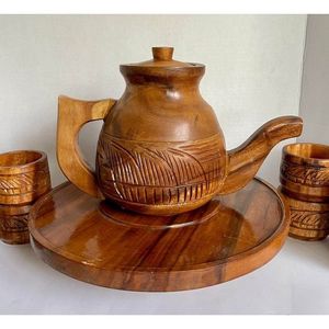 Handmade Nordic Style Coco Palm Wooden <b>Tea</b> <b>Set</b> with Custom Logo Pot and Tray Teapot and <b>Cup</b> <b>Sets</b> - Product Image 1