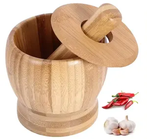 Natural Bamboo Wooden Pestle And Mortar Herb Spice Tools Garlic Pepper Herb Spice Grinder Press Crusher Masher