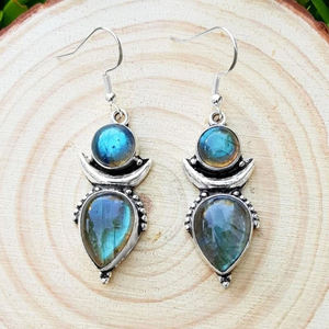 Increíbles Pendientes de Labradorita Azul Fuego Natural, Plata de Ley 925, Oro, 10x14mm, Forma de Pera, Estilo Vintage, Regalo para Mujer - Product Image 5