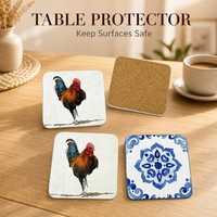 Ensemble de sous-verres imprimés en liège naturel carré avec motif coq et mandala, absorbants, pour tasses et tables, OEM ODM Vente en gros