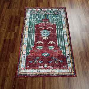 <b>Vintage</b> Pattern Prayer Green Claret Red Anatolian Turkish Print <b>Rug</b>,With Pile Soft <b>Rug</b> - Product Image 1