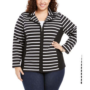 Giacca da donna Karen Scott taglie forti con zip frontale e colletto a revers, nera, taglia XS - Product Image 1