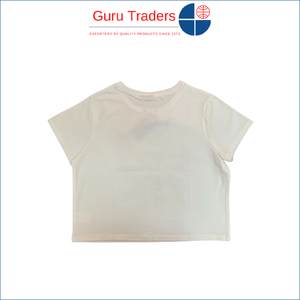 100% कपास सामग्री की आपूर्ति में सर्वश्रेष्ठ पेशकश, फसल शीर्ष ठोस छाती प्रिंट छोटी आस्तीन, लड़कियों के लिए मुद्रित टी-शर्ट - Product Image 6