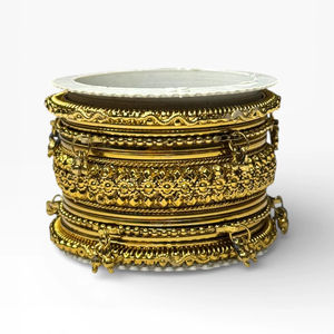 Bridal Collection Emerald Cut Wide Gold Bangles Pearl Stone Detailing for Wedding Anniversary Festive Occasions Wholesale Price - Product Image 2