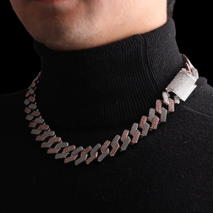 Cadena Cubana Unisex de Doble Tono en Oro Rosa con Diamantes, Plata de Ley 925 Chapada en Oro, Estilo Hip Hop con Diamantes Cultivados en Laboratorio - Product Image 1