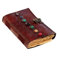 Diario de Cuero con Grabado de Piedra Medieval de los Siete Chakras, Cosido a Mano con Hilo, Cuaderno de Sombras, Agenda de Oficina, Cuaderno de Bocetos para la Universidad
