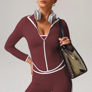 แจ็กเก็ตโยคะยืดได้สี่ทิศทางสีตัดกันชุดเล่นกีฬาวิ่งในยิมดีไซน์ใหม่ - Product Image 2