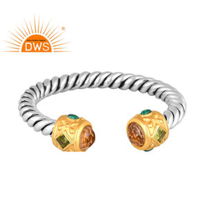 Hot Selling Sterling Silver Natural Green Onyx, Peridot & <b>Citrine</b> Gemstone Cuff Bangle Custom Jewelry Manufacturer - Product Image 1