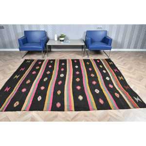 พรมตุรกีขนาดใหญ่ 6.6x8.7 ฟุต พรมวินเทจสีดำชมพู พรมขนสัตว์แบบตะวันออก - Product Image 2