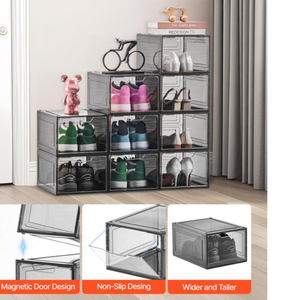 Clear Stackable <b>Shoe</b> <b>Storage</b> Boxes Plastic Containers for Sneakers High Heels Boots and Hats Transparent Black - Product Image 3