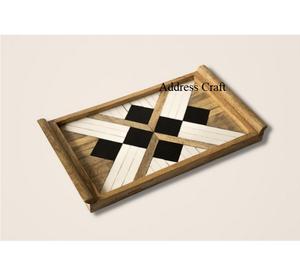 Plateau de service rectangulaire en bois et résine au design unique, plateau de service alimentaire écologique, décoration de table pour hôtel, restaurant, maison, plateau de petit-déjeuner - Product Image 2