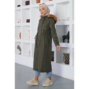 Manteau trench long pour femme, style vintage, avec détails lacés, fermeture éclair, double boutonnage, boutons en fourrure, imprimé vintage, automne/hiver - Product Image 4